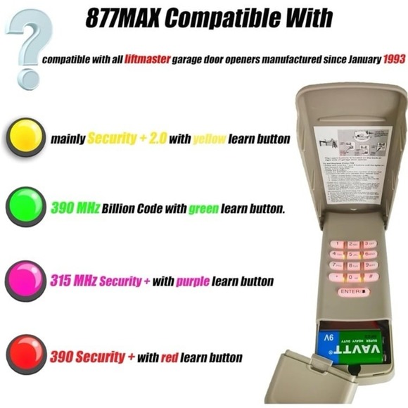 Wireless Garage Door Opener Keypad Remote Compatible with Liftmaster Chamberlain - Picture 2 of 11